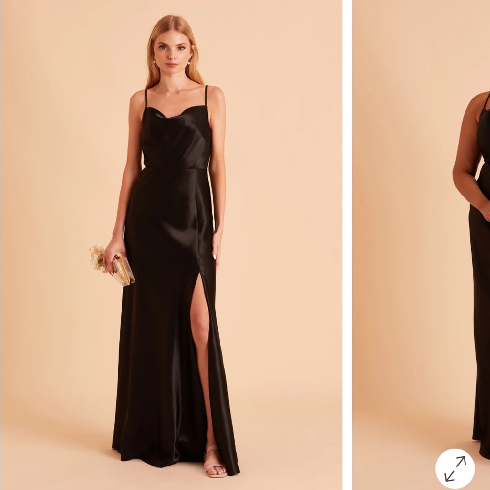 Birdy Grey Lisa Long Shiny Black Satin Slip Dress